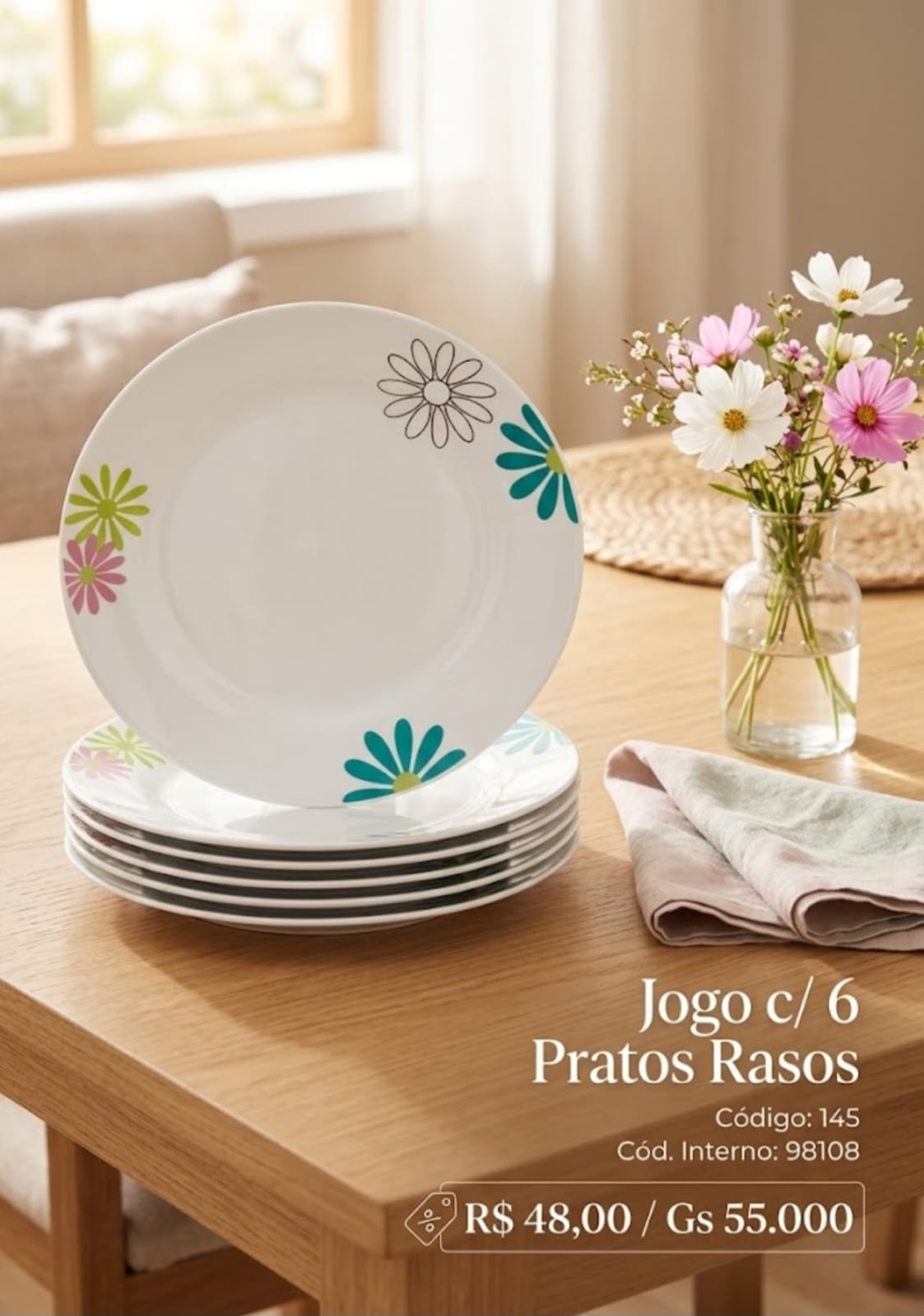 JOGO DE 6 PRATOS RASOS