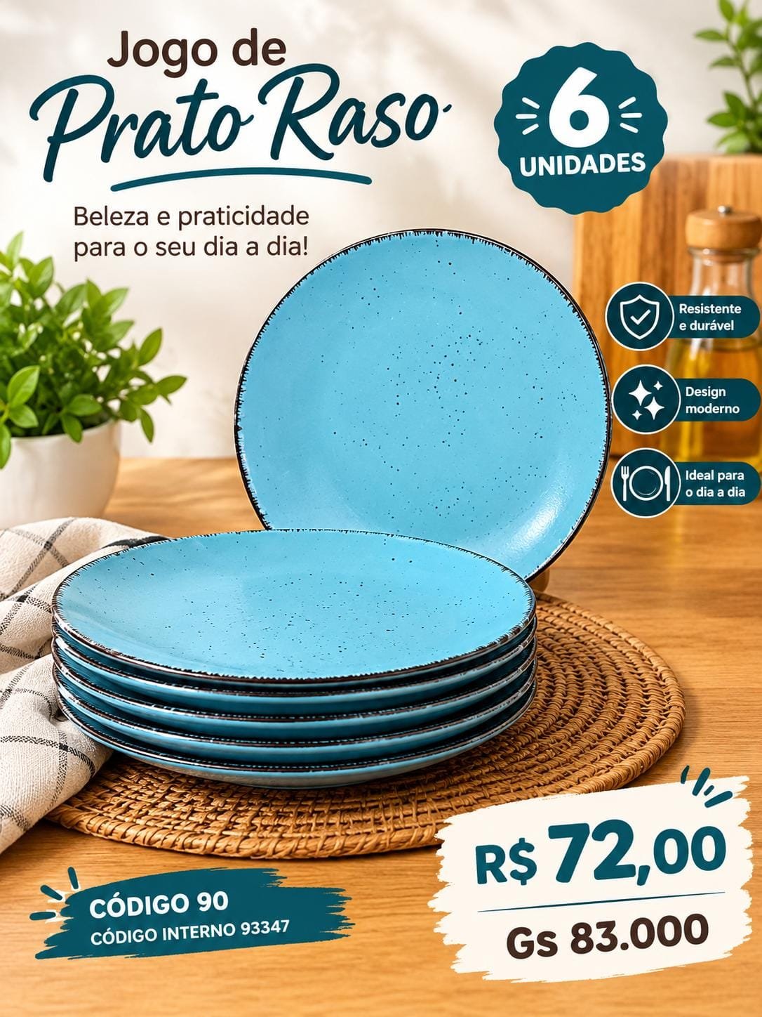 jogo de prato raso 6 pcs