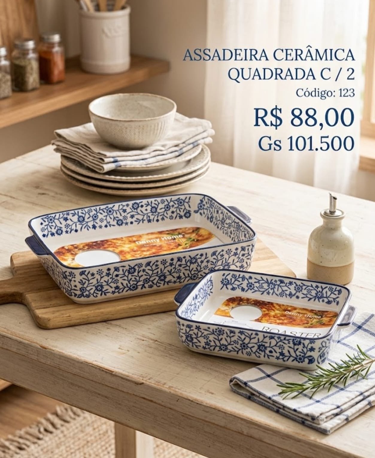 ASSADEIRA DE CERAMICA azul c/2