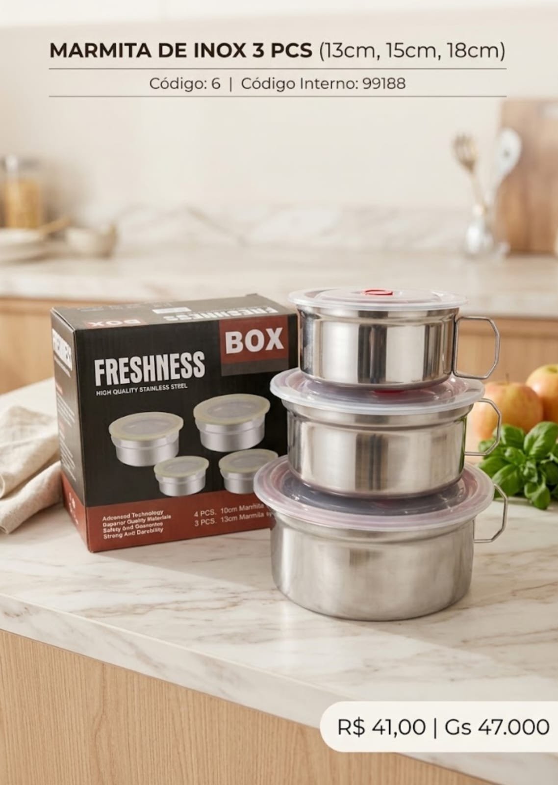 marmita de inox 3 pcs