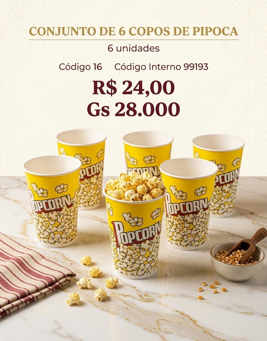conjunto de 6 copo de pipoca