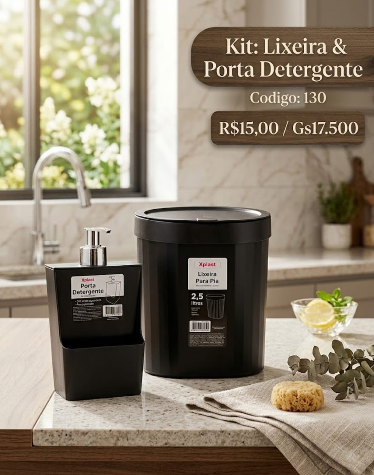 kit de lixeira e porta detergente