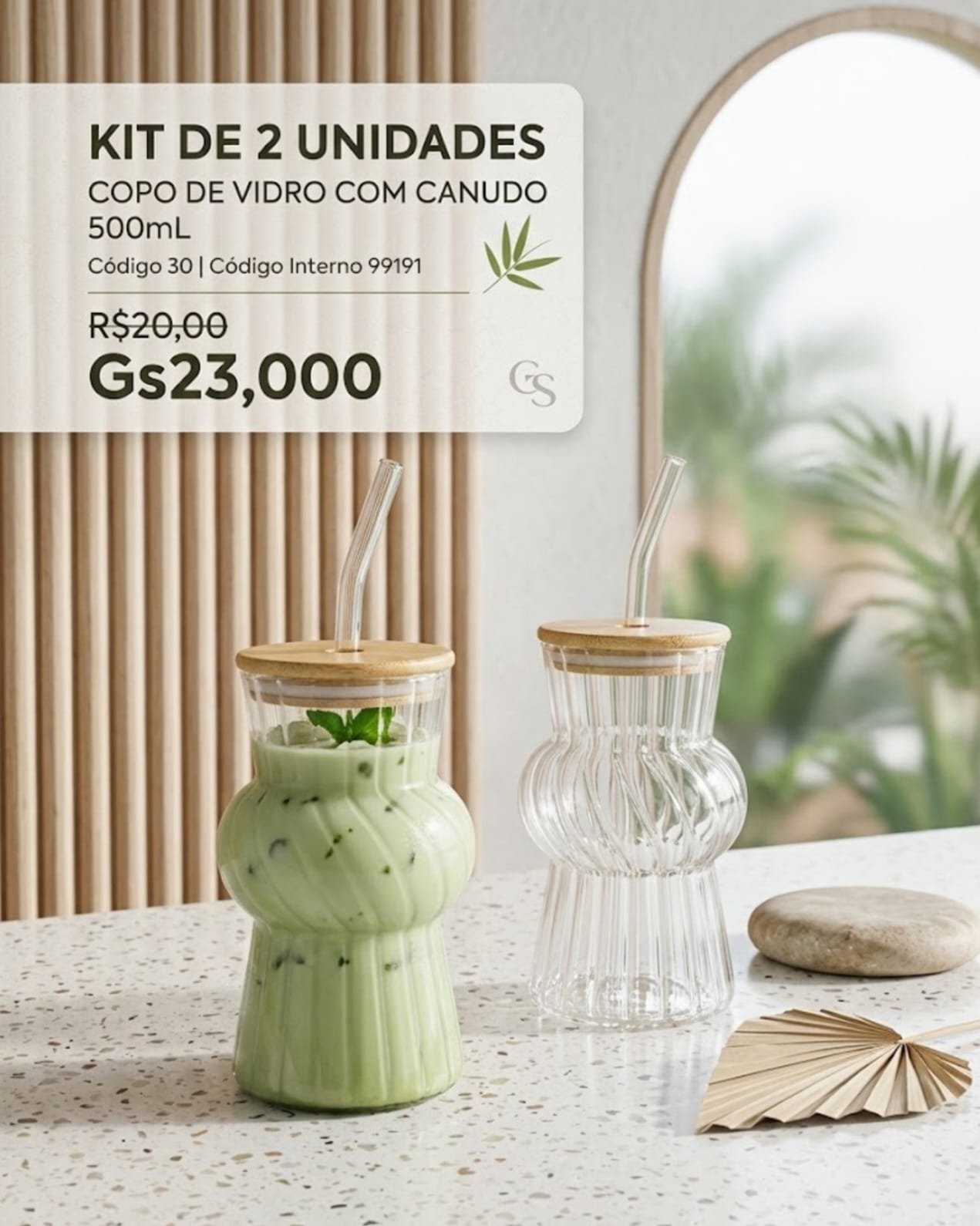 kit de 2 copo de vidro com canudo 500 ml