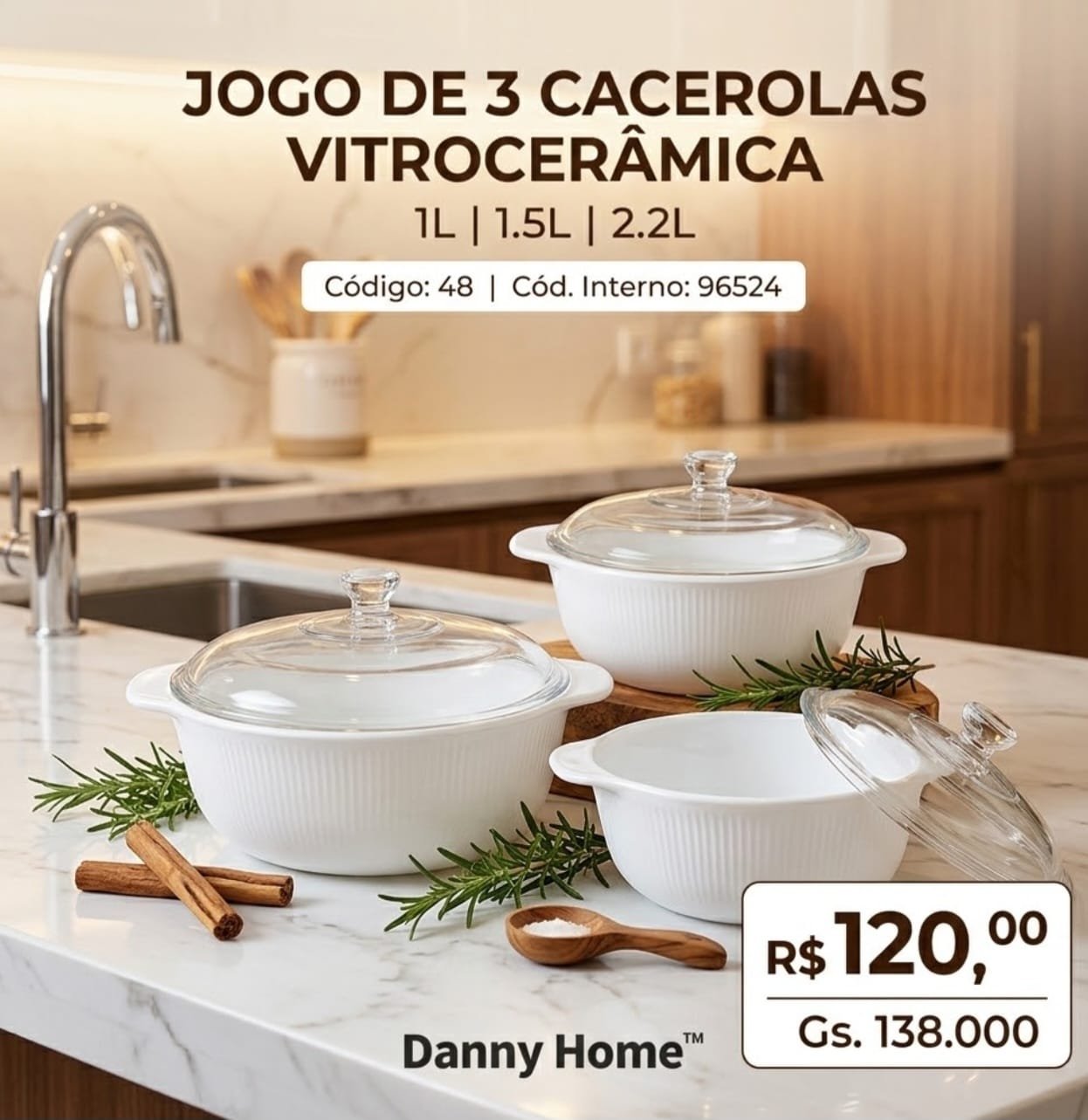 JOGO DE 3 CACEROLA VIDROCERAMICO