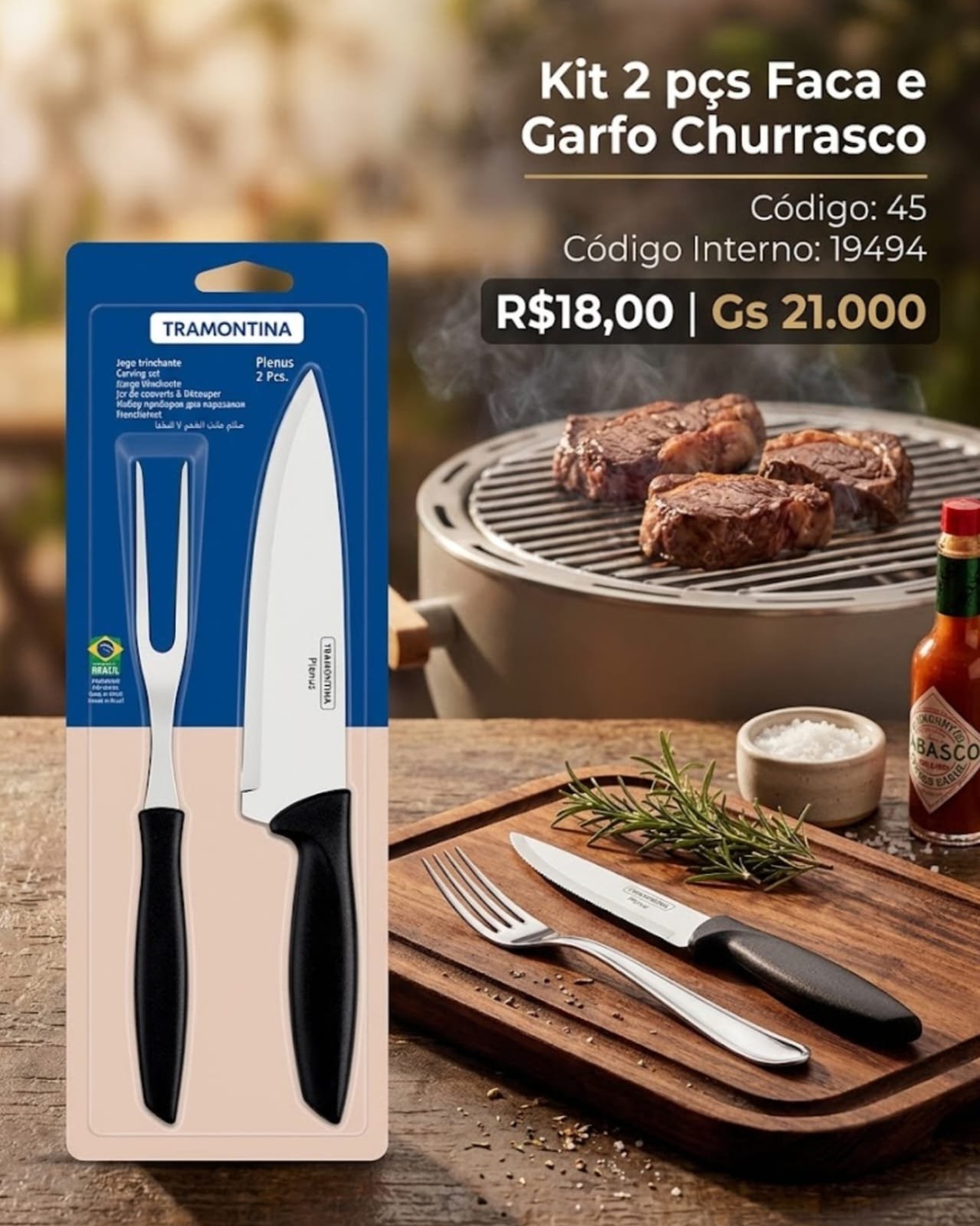 KIT 2 GARFO E FACA CHURRASCO