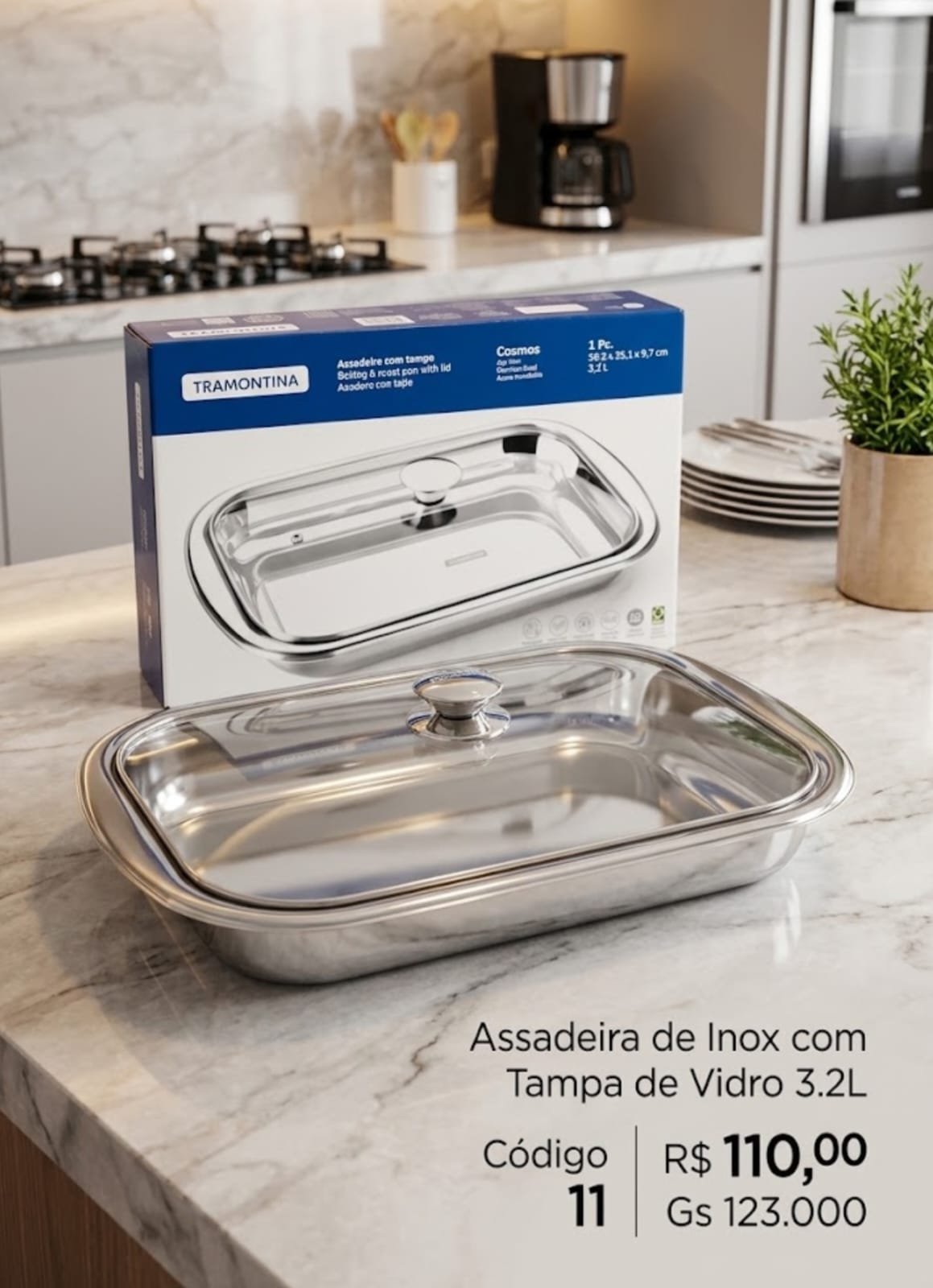 assadira de inox com tampa  3,2l