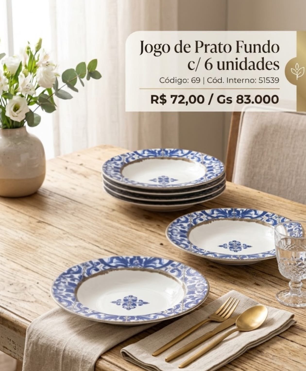 JOGO DE PRATO RASO 6 PCDS