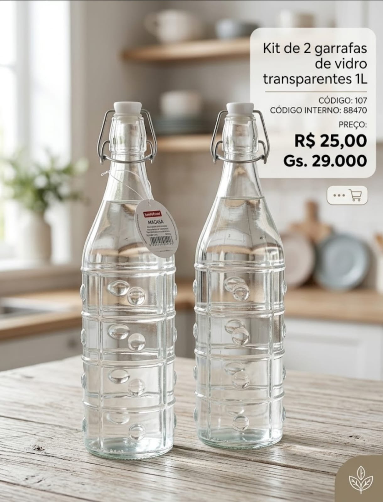 kit  de 2 garrafa de vidro